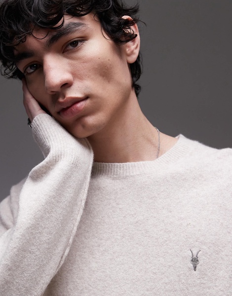 AllSaints Statten ramskull wool blend sweater in oatmeal