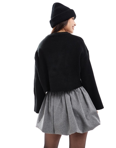 ASOS DESIGN crew neck boxy sweater with wide cuff in black