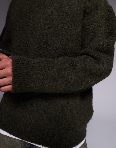 ASOS DESIGN oversized boxy fit textured knit crew neck sweater in olive