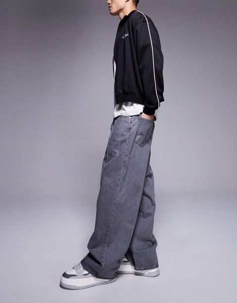 HUGO Blue Mason baggy fit jeans in gray with front seam