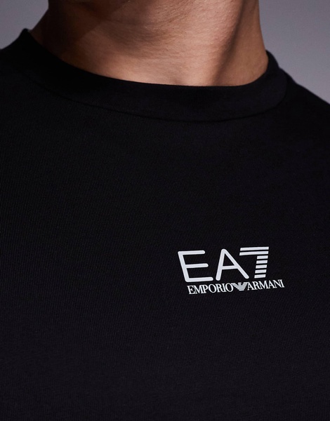 Armani EA7 color block central logo T-shirt in black