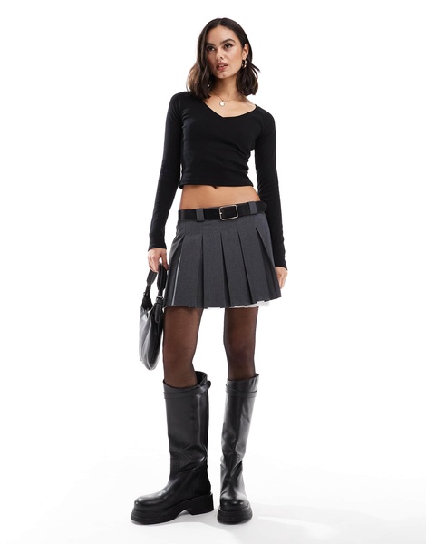 Bershka v-neck long sleeve top in black