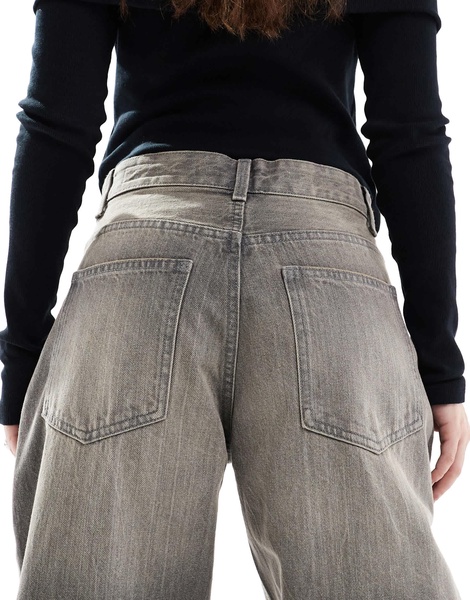 Bershka wide balloon leg jeans in dark gray