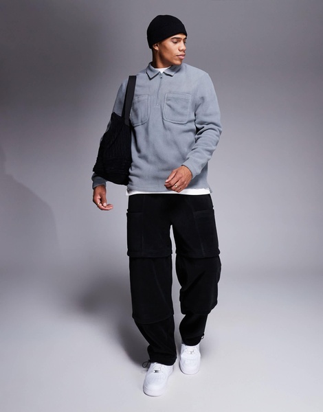 ASOS DESIGN fleece sweatshirt with quarter zip and collar in gray