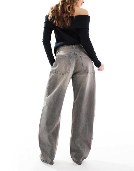 Bershka wide balloon leg jeans in dark gray