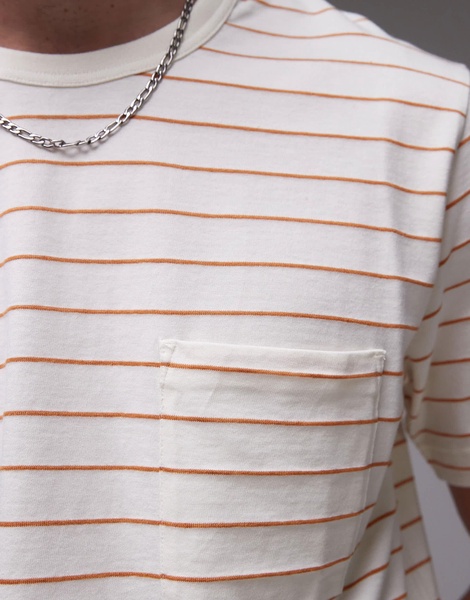 ARKET short sleeve T-shirt with pocket in white and orange stripes