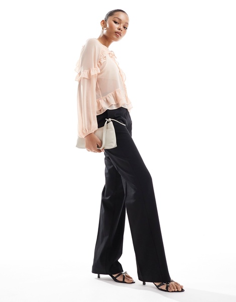 ASOS DESIGN chiffon ruffle volume sleeve blouse in soft pink