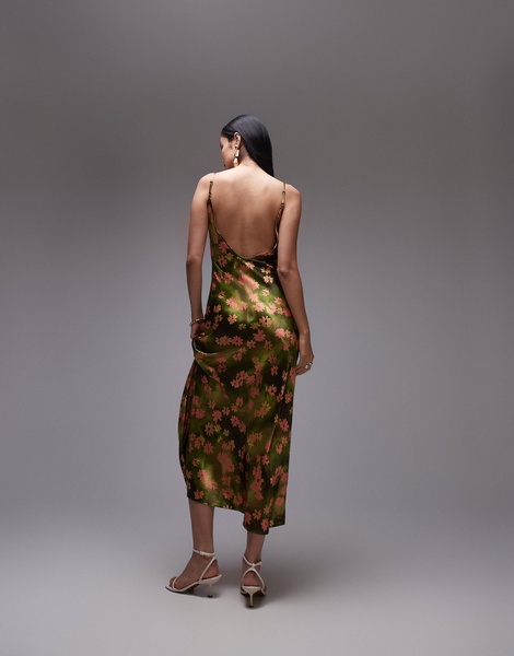 Topshop scoop cami maxi slip dress in green and pink floral