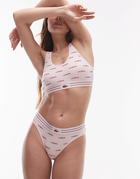Lacoste bralette in light pink with all-over valentines logo print