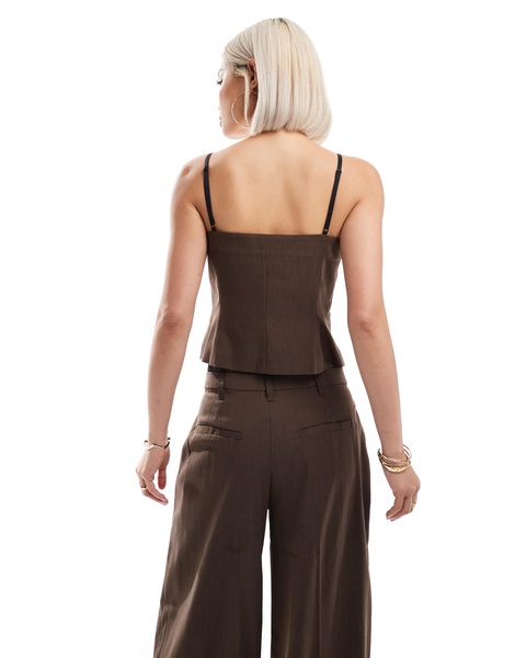 Bershka lace detail tailored vest in brown