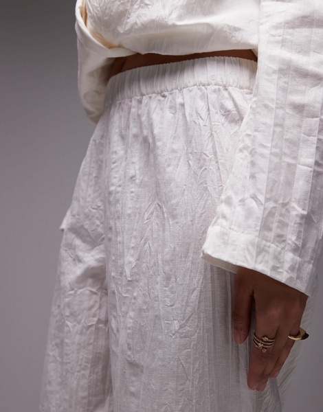 Mango plisse linen mix pants in white - part of a set