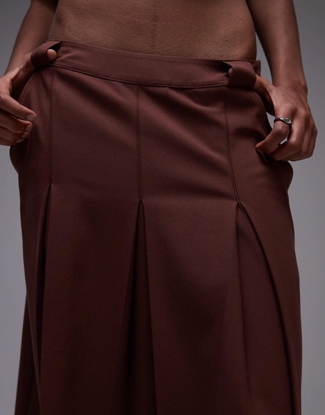 Topshop box pleat midi skirt in brown