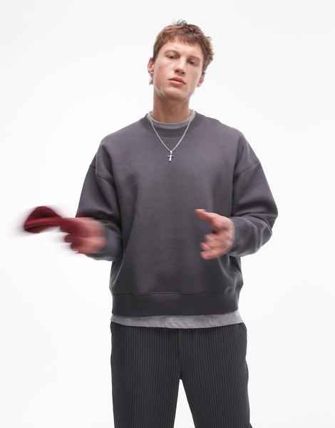 Topman boxy fit sweatshirt in charcoal