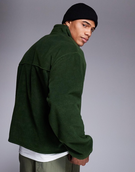 ASOS DESIGN oversized quarter zip fleece sweatshirt in dark green with chest pocket
