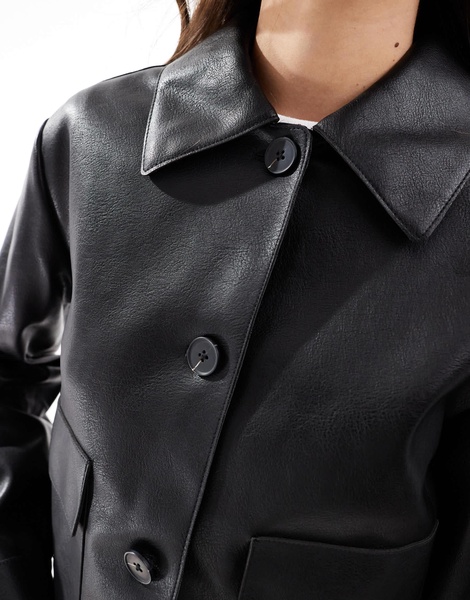Mango boxy leather look jacket in black