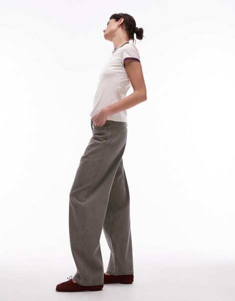 ARKET Amber barrel leg jeans in seam detail in washed khaki