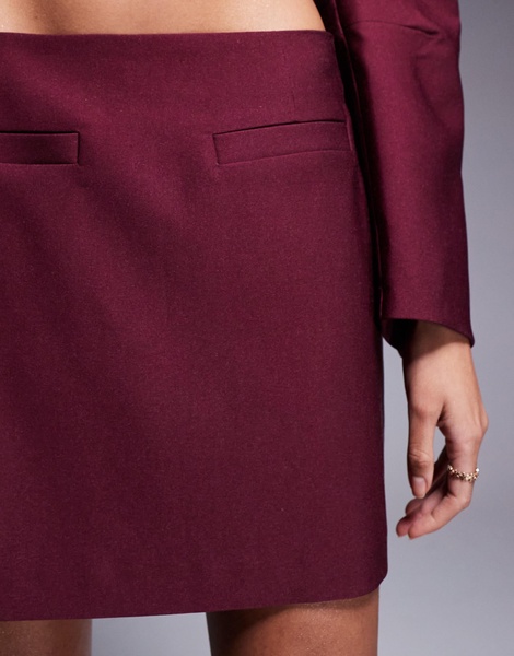 ASOS DESIGN tailored pelmet mini skirt in burgundy - part of a set