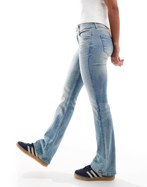 Bershka low rise bootcut jeans in light blue dirty wash