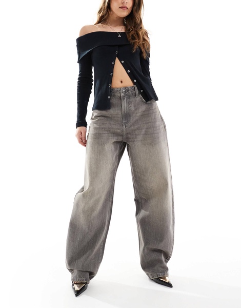 Bershka wide balloon leg jeans in dark gray