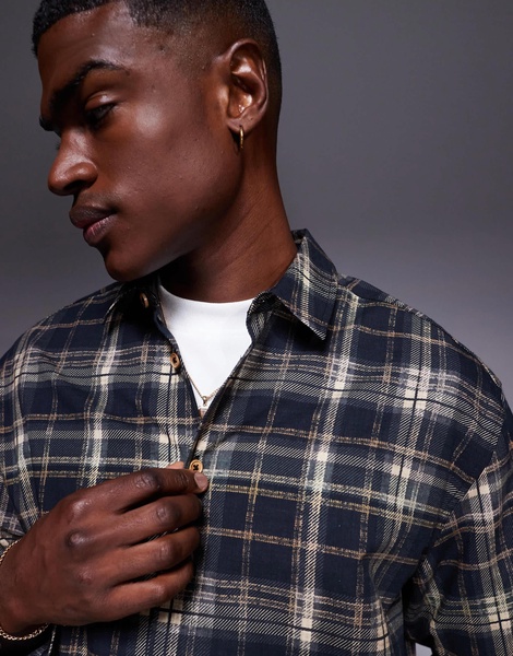 ASOS DESIGN oversized boxy shirt in beige check