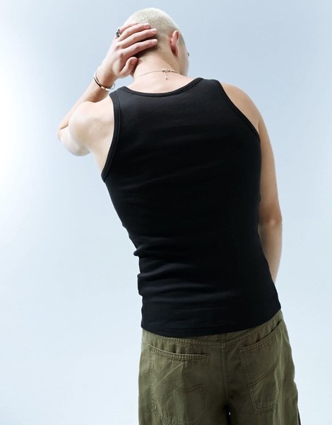 Bershka ribbed tank top in black