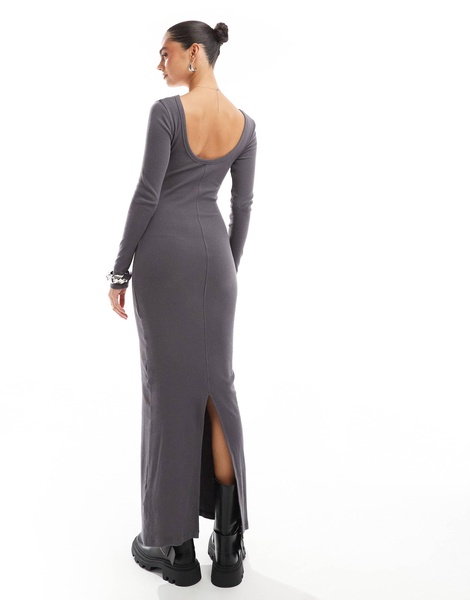 Brave Soul ribbed jersey dress in slate gray