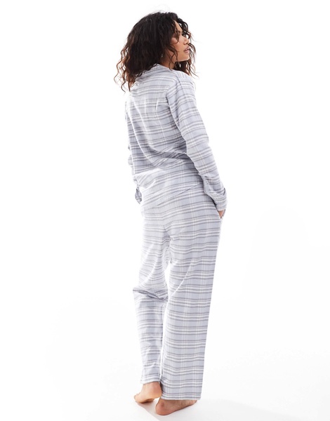 Brave Soul plaid shirt and pants pajama set in light blue