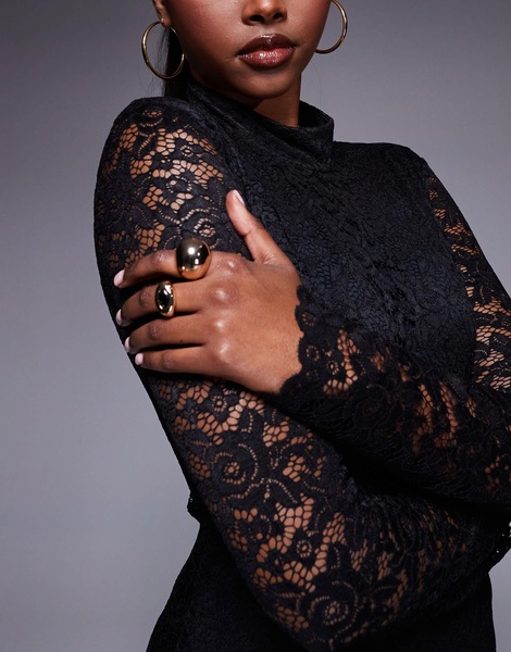 ASOS DESIGN lace bodice drop waist maxi dress in black
