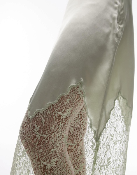 Topshop Satin lace mix maxi skirt in soft sage green