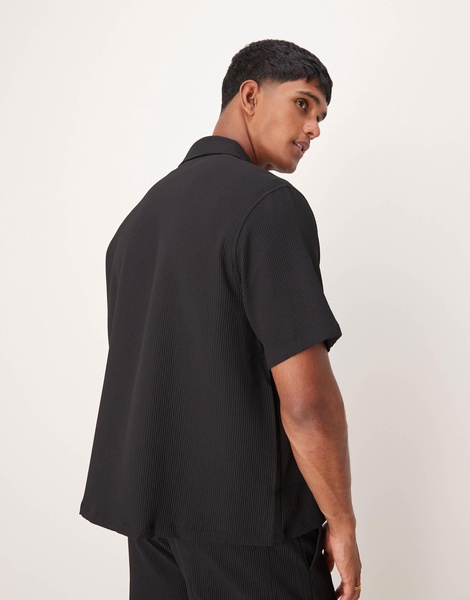 Bershka plisse pocket shirt in black - part of a set
