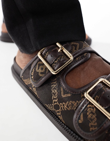 ASOS DESIGN two strap sandals with monogram print