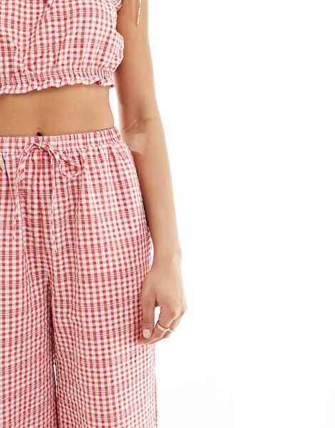 ASOS DESIGN gingham pull on pants in red