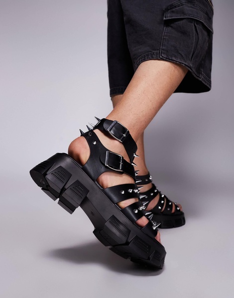 ASOS DESIGN gladiator sandals with studs on chunky soles in black