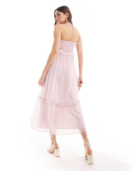 Anaya halter neck high-low ruffle midaxi dress in pink