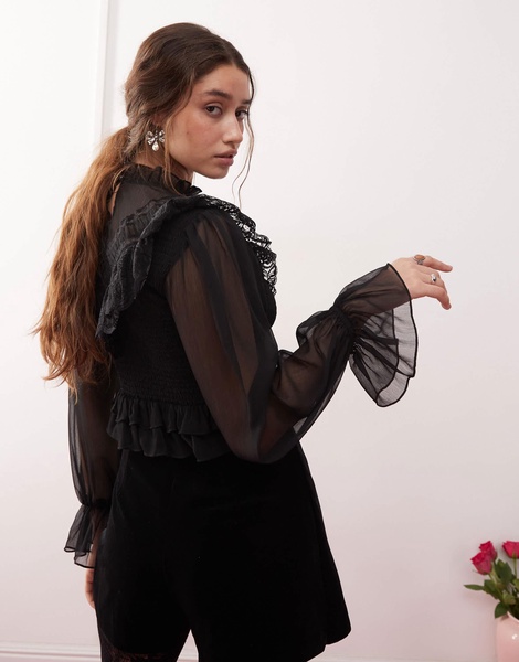 Miss Selfridge victoriana blouse in black