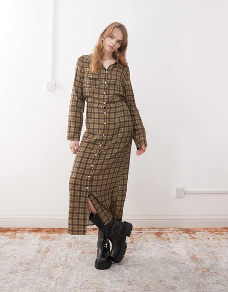 Reclaimed Vintage Maxi Shirt Dress In Check