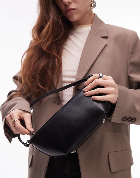 Mango squared round shoulder bag in black