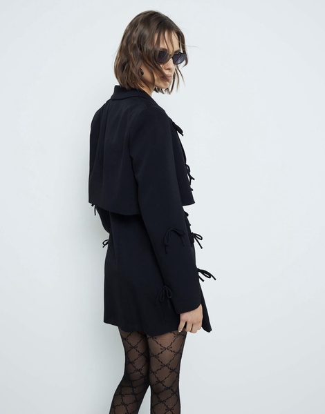 River Island bow cropped blazer in black