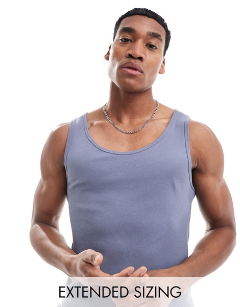 ASOS DESIGN muscle fit rib tank top in blue