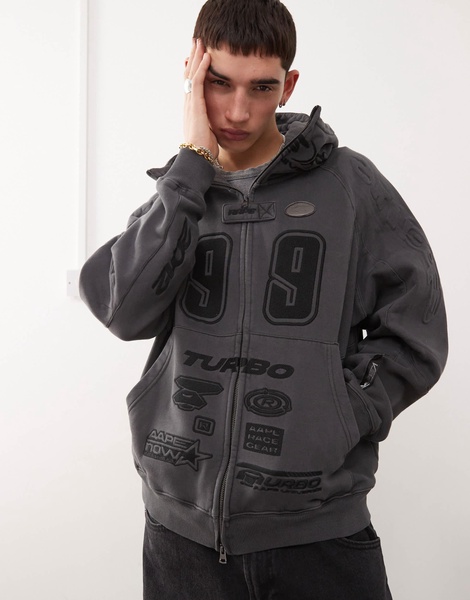 Aape By A Bathing Ape motocross style hoodie in washed dark gray