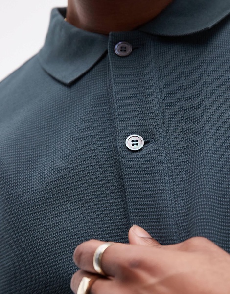 ARKET textured jersey cardigan with polo collar in green