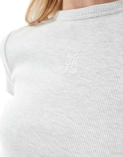4th & Reckless premium ribbed embroidered logo t-shirt in gray