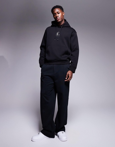 Armani Exchange central logo hoodie in black