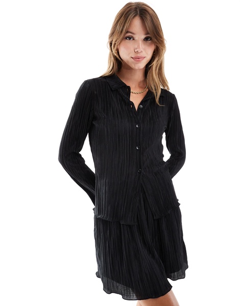 ASOS DESIGN plisse shirt in black - part of a set