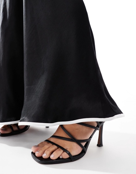 ASOS DESIGN satin bias contrast maxi skirt in black