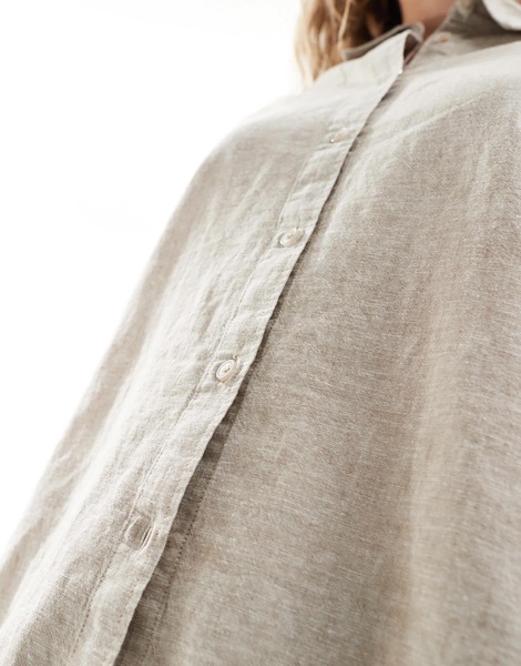 Monki linen blend oversize shirt in beige