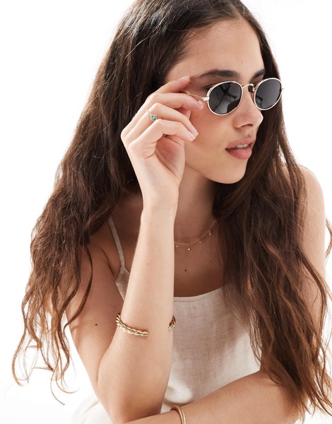 Aire Regulus round metal frame sunglasses with green lens in gold