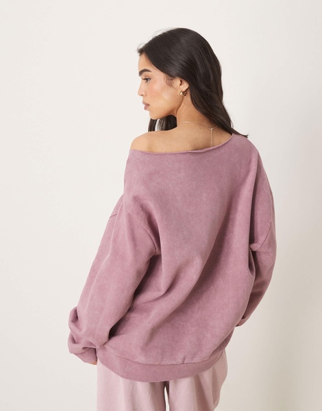 ASOS DESIGN off-shoulder sweatshirt in washed purple