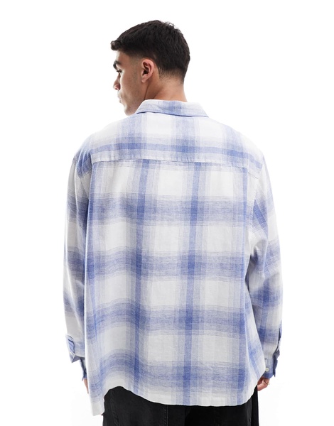 ASOS DESIGN boxy linen blend regular shirt with patch pocket in blue and white