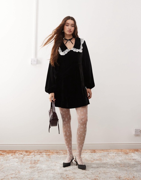 Miss Selfridge velvet collar mini dress in black